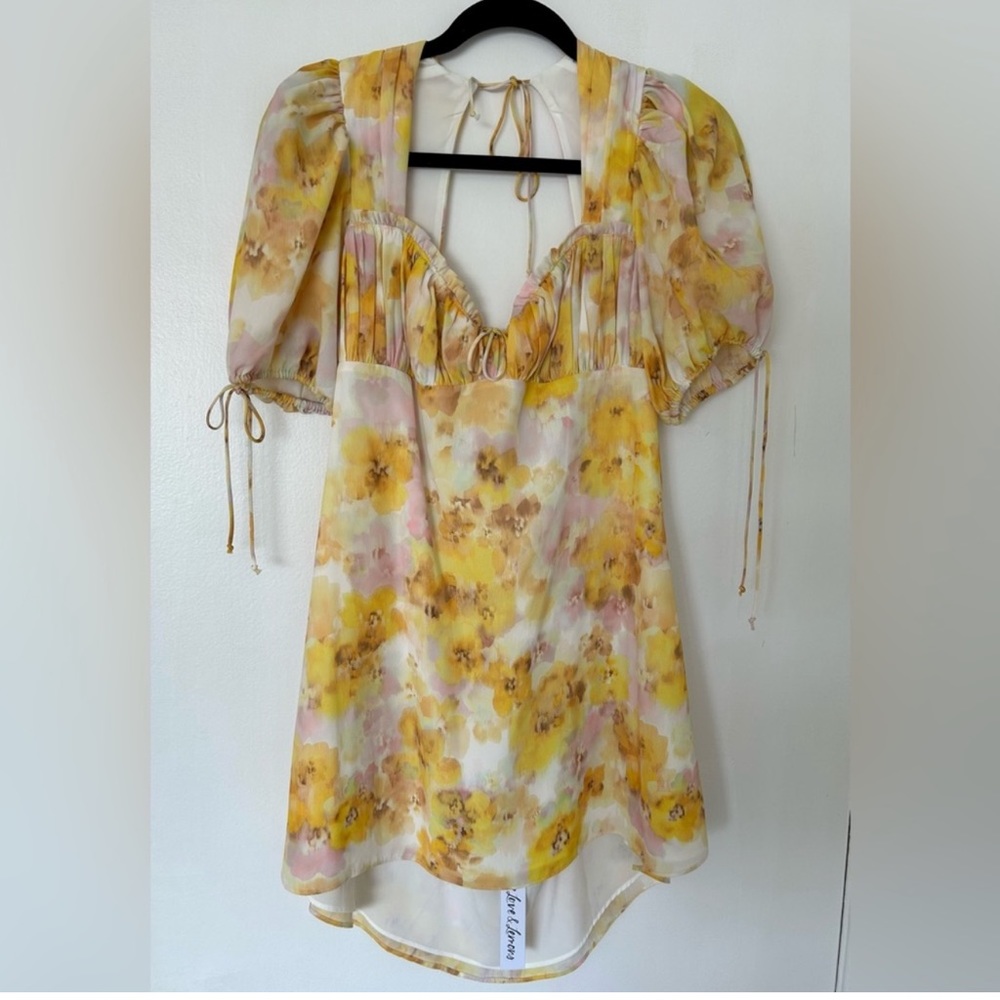 For Love And Lemons Yellow Floral Mini Dress